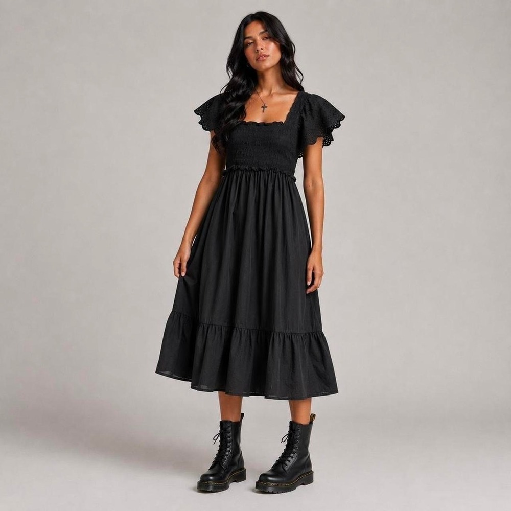 Boohoo black whimsygoth milkmaid midi dress XXL 18 gothic renaissance witchy
